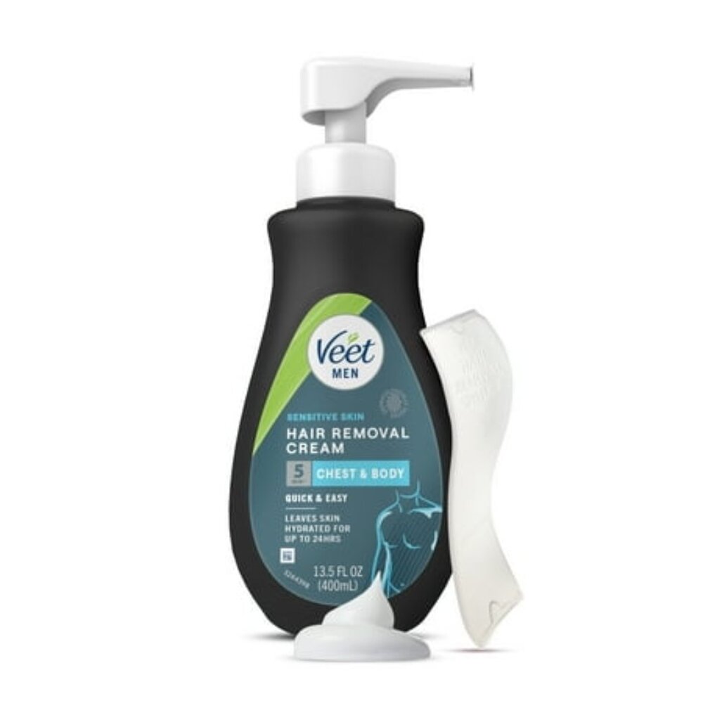 VEET Men's Sensitive Skin Hair Removal Cream For Chest & Back, 13.5 FL OZ Bottle